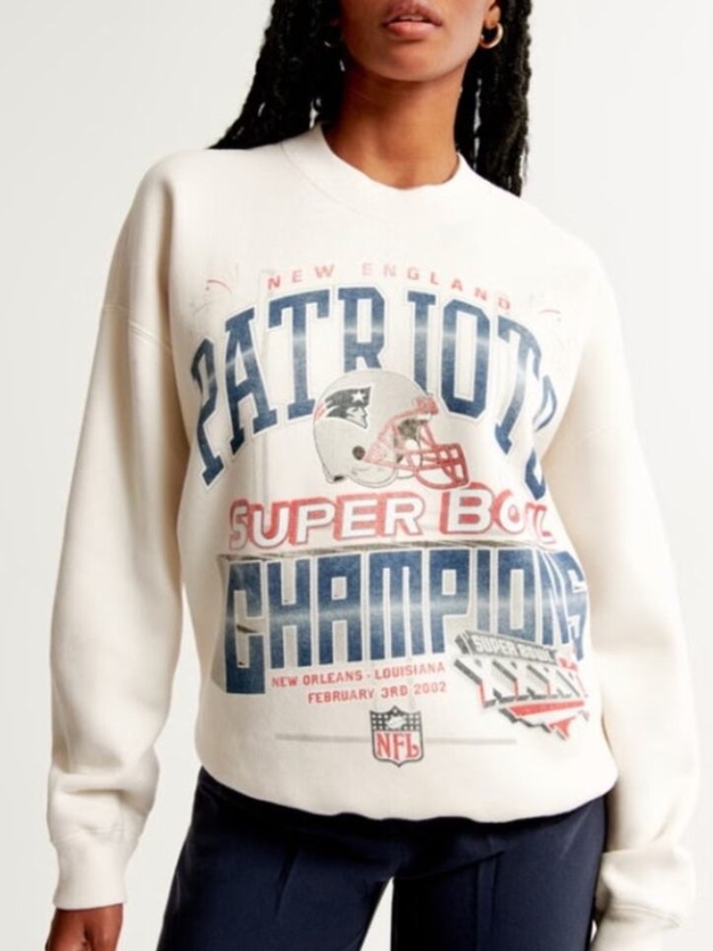 Abercrombie & Fitch NFL New England Patriots Oversized Crewneck Sweatshirt S NEW